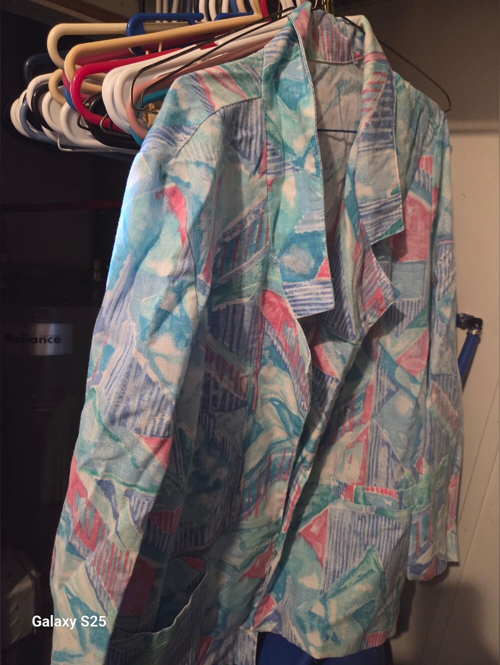BonWorth Womens Abstract Pastel Aqua-Pink Open Front Blazer